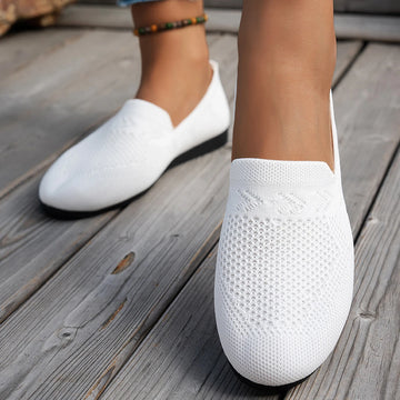 Xajzpa Solid Color Square Toe Mesh Loafers Shallow Women Flats Shoes Soft Bottom Knit Ballet Flats Shoes Casual Slip on Boat Shoes